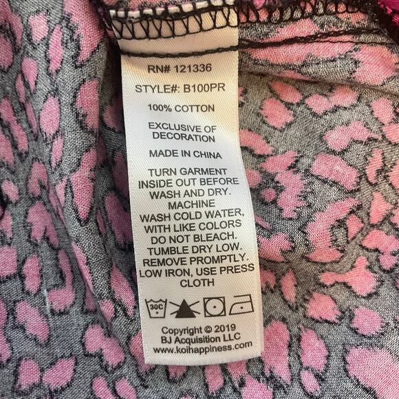 Betsey Johnson by Koi Scrub Top Small Pink Leopard Print Bow Neck Nursing - Picture 5 of 8